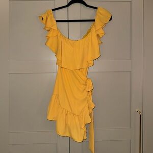 Superdown Asymmetrical Yellow Ruffle Dress
